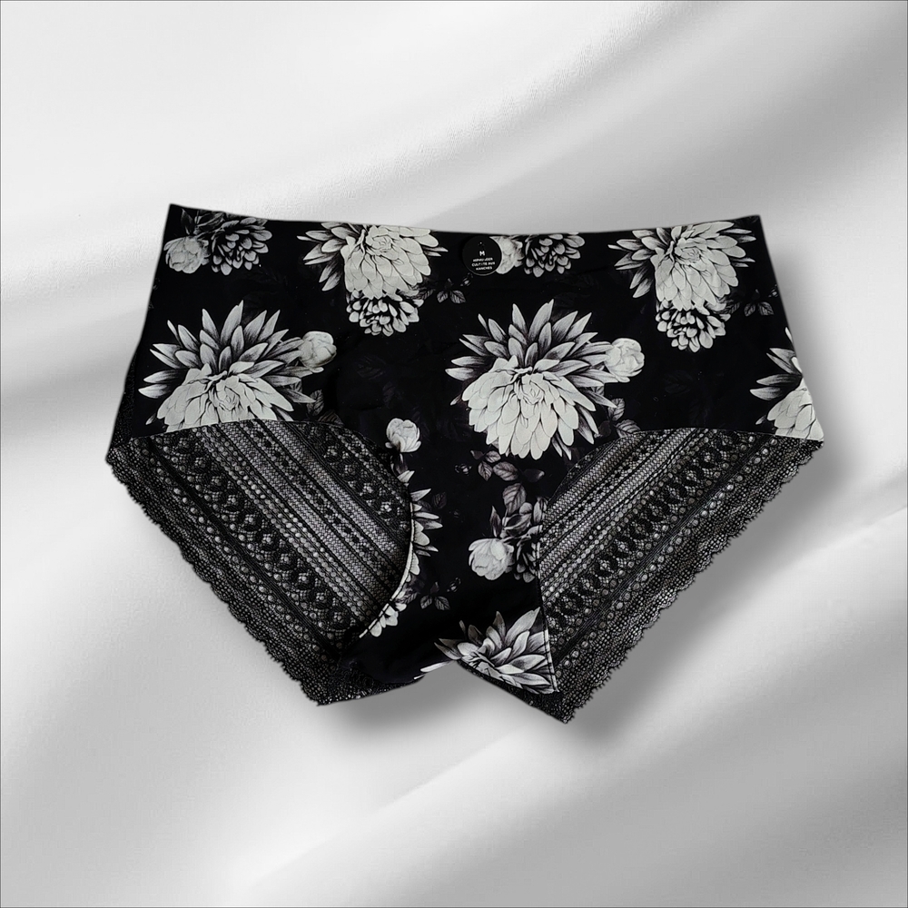 La Vie En Rose Black Lace Floral Hipster NWT